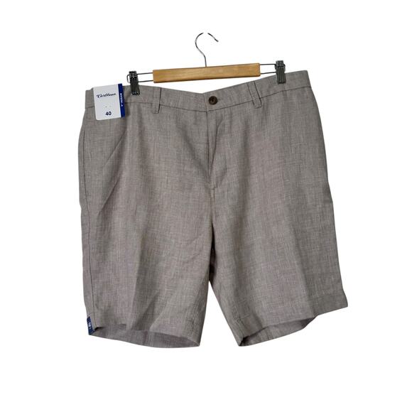 Caribbean Mens Linen Blend 9" Inseam Tan Zip Up Casual Vacation Shorts  Size 40 - Picture 1 of 5